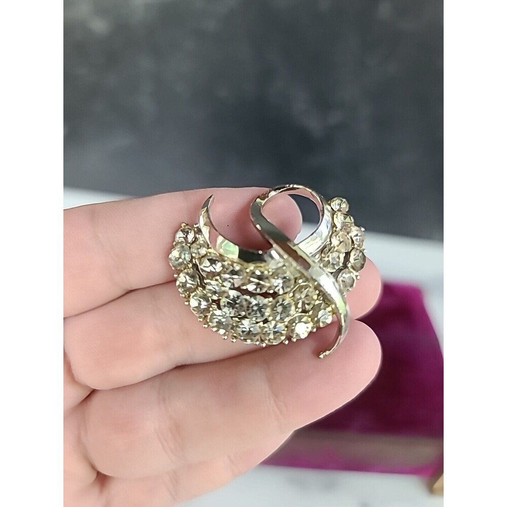 Clear Rhinestone Silver Tone Brooch Vintage